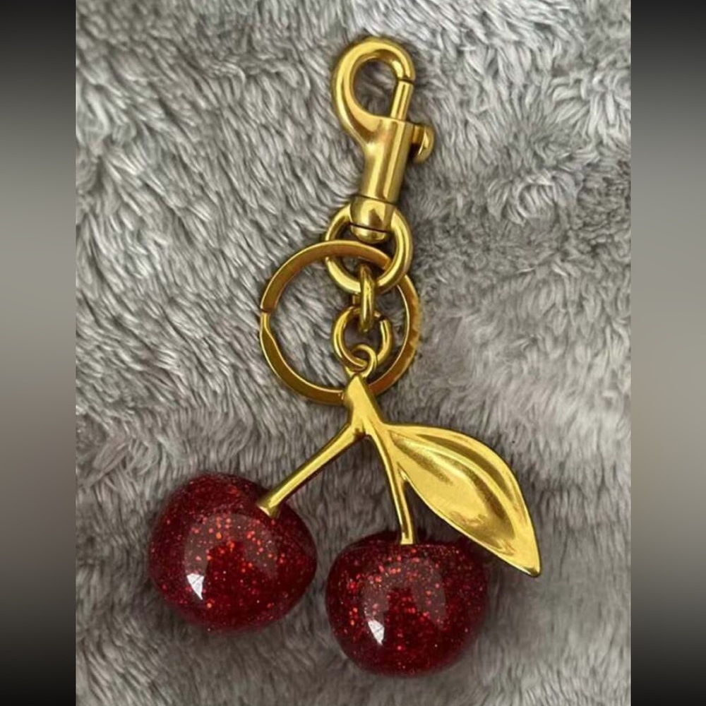 Gold and Red Cherry Keychain